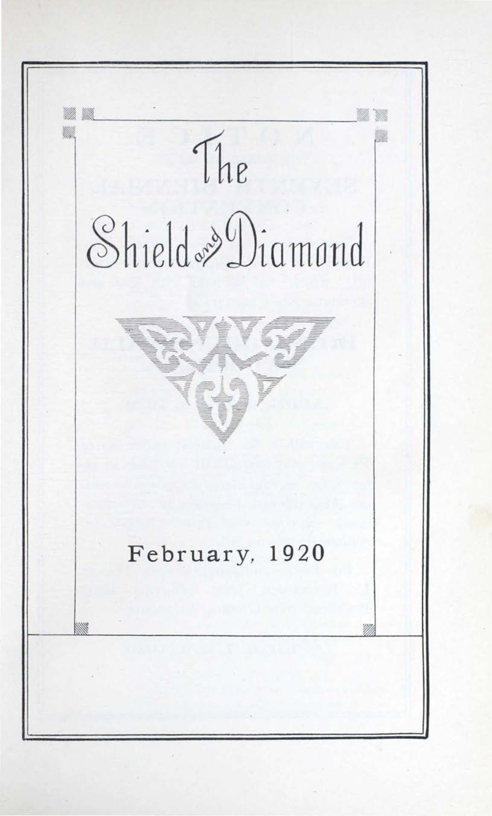 The Shield And Diamond Title Page, February 1920